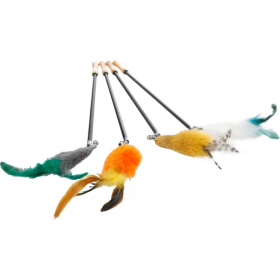 Играчка за котка Flamingo Nouk Dangler 61–186 см - въдица с плюш, пера и звънче, 
